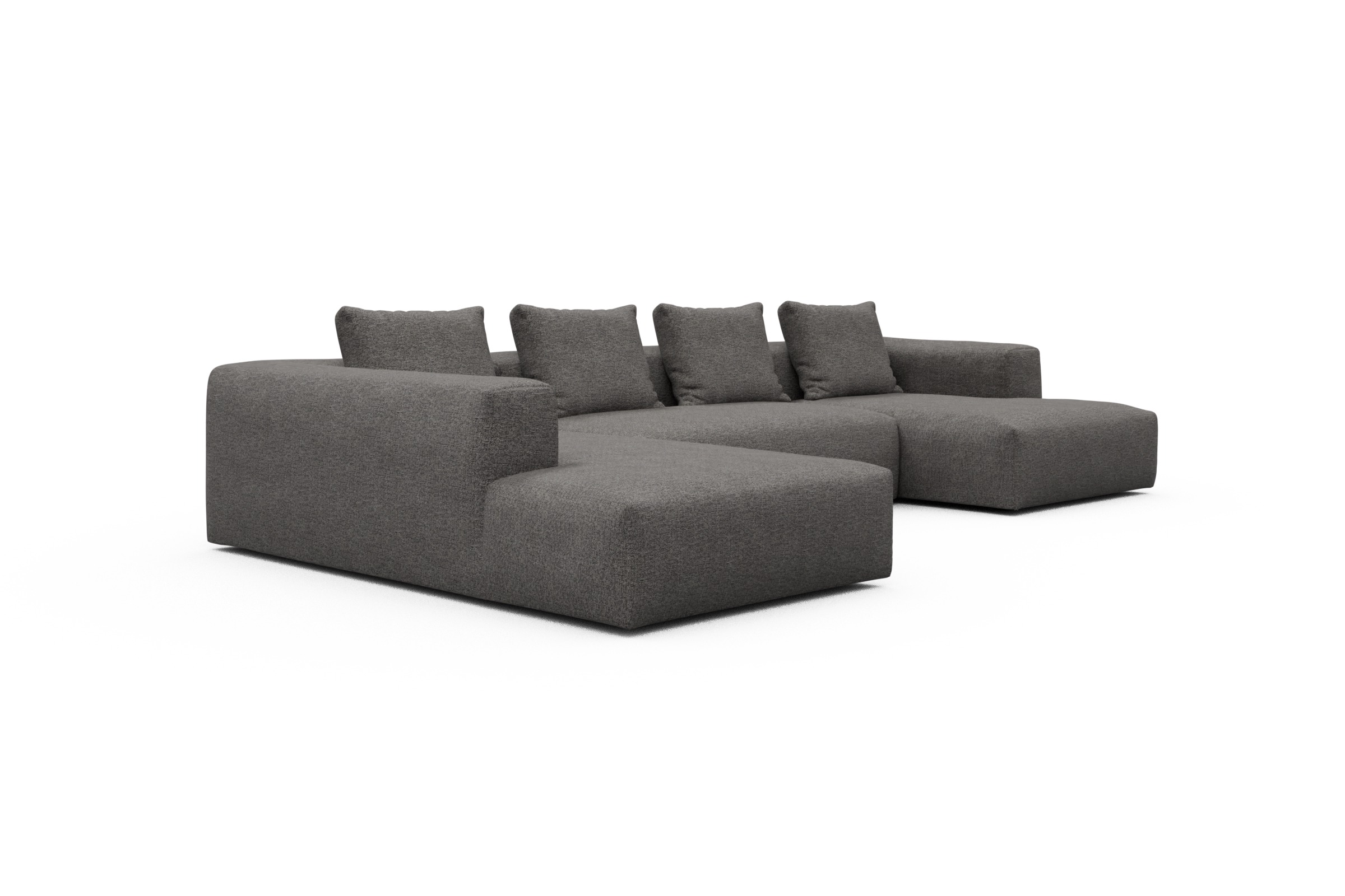 Wohnlandschaft Fred Relax-Ecke links mit 2-Sitzer und Chaiselongue rechts Boucle Carreno 772-Salt-and-Pepper