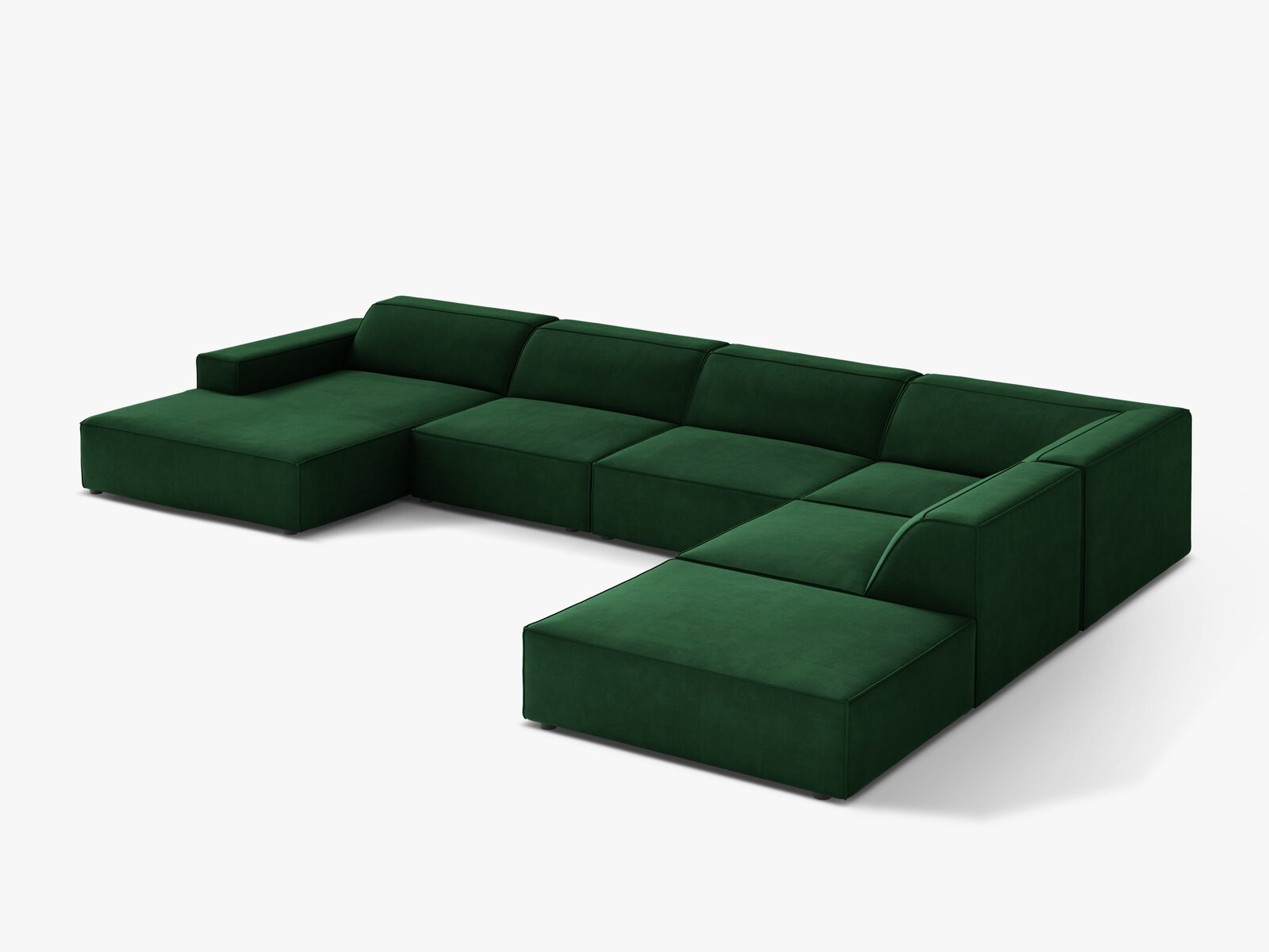 Micadoni Panorama-Ecksofa Jodie 7-Sitzer Rechts Samt Bluvel Flaschengrün