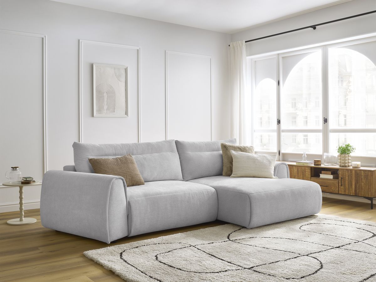 Bobochic Aden Ecksofa 293 × 152 cm Stoff Hellgrau Ecke rechts