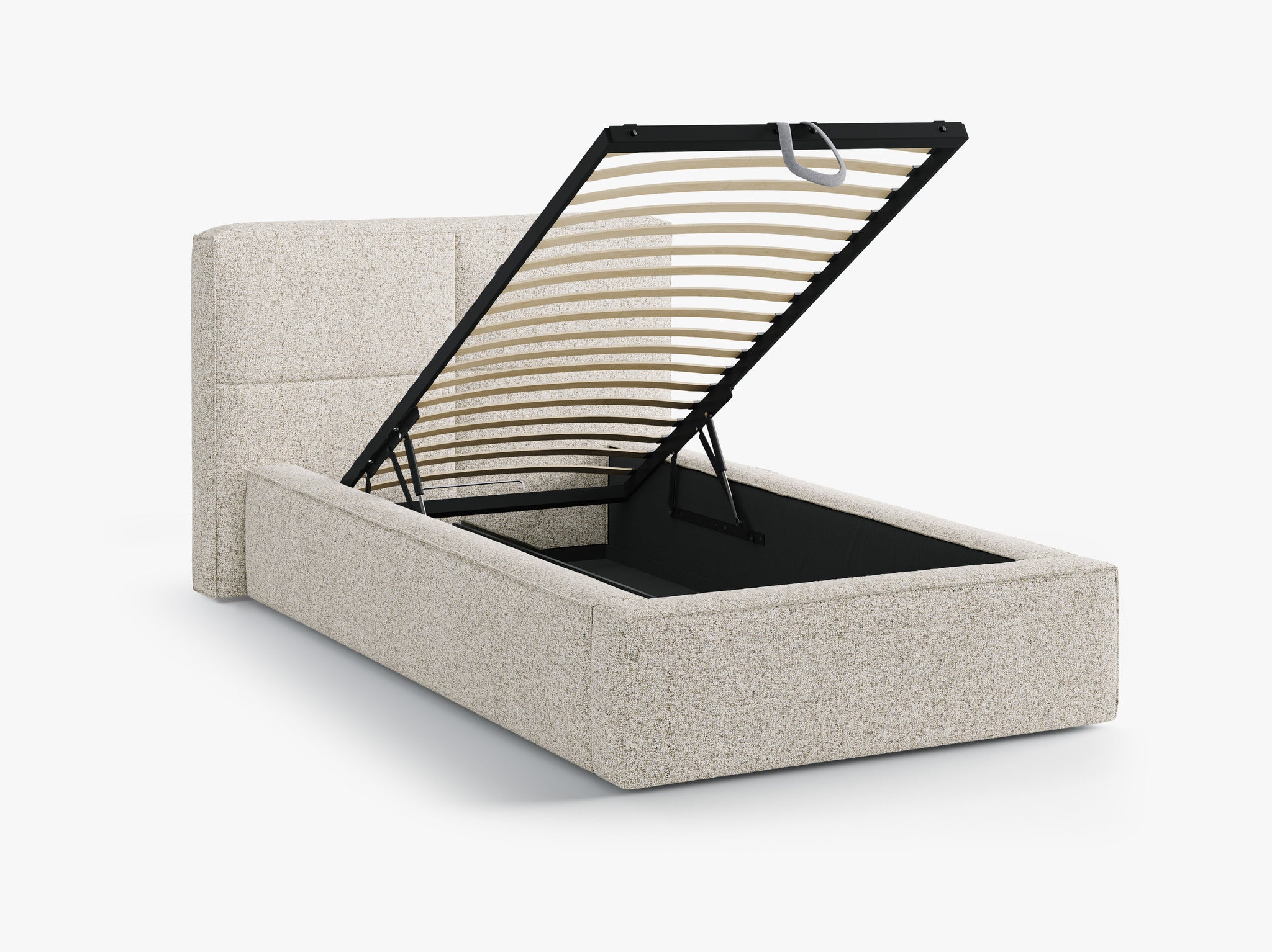 Micadoni Stauraumbett mit Kopfteil Darren Strukturierter Stoff Puente Beige Melange 90x200
