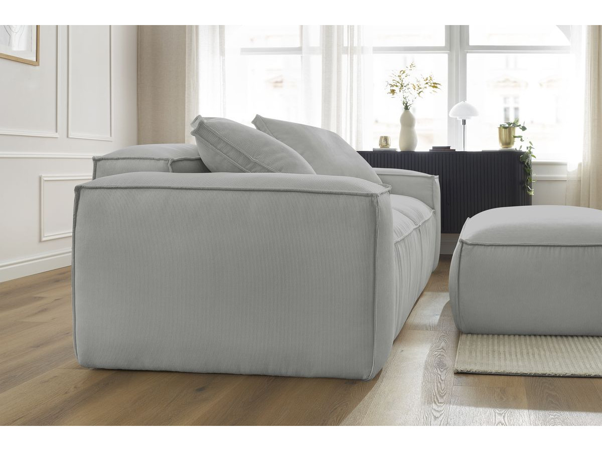 Bobochic Boheme Sofa 4-Sitzer mit Pouf Cordsamt Hellgrau
