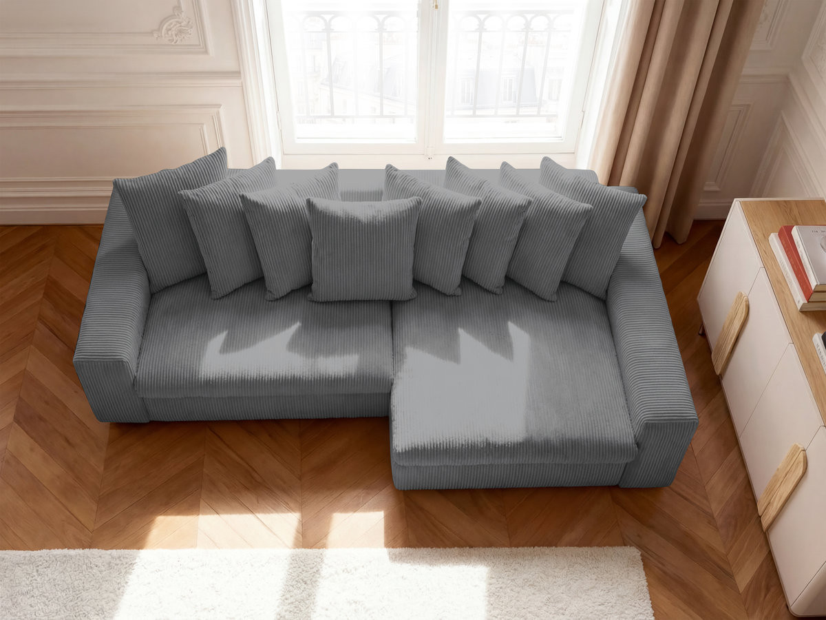 Bobochic Enore Ecksofa 330 × 157 cm Cordsamt Dunkelgrau Ecke rechts