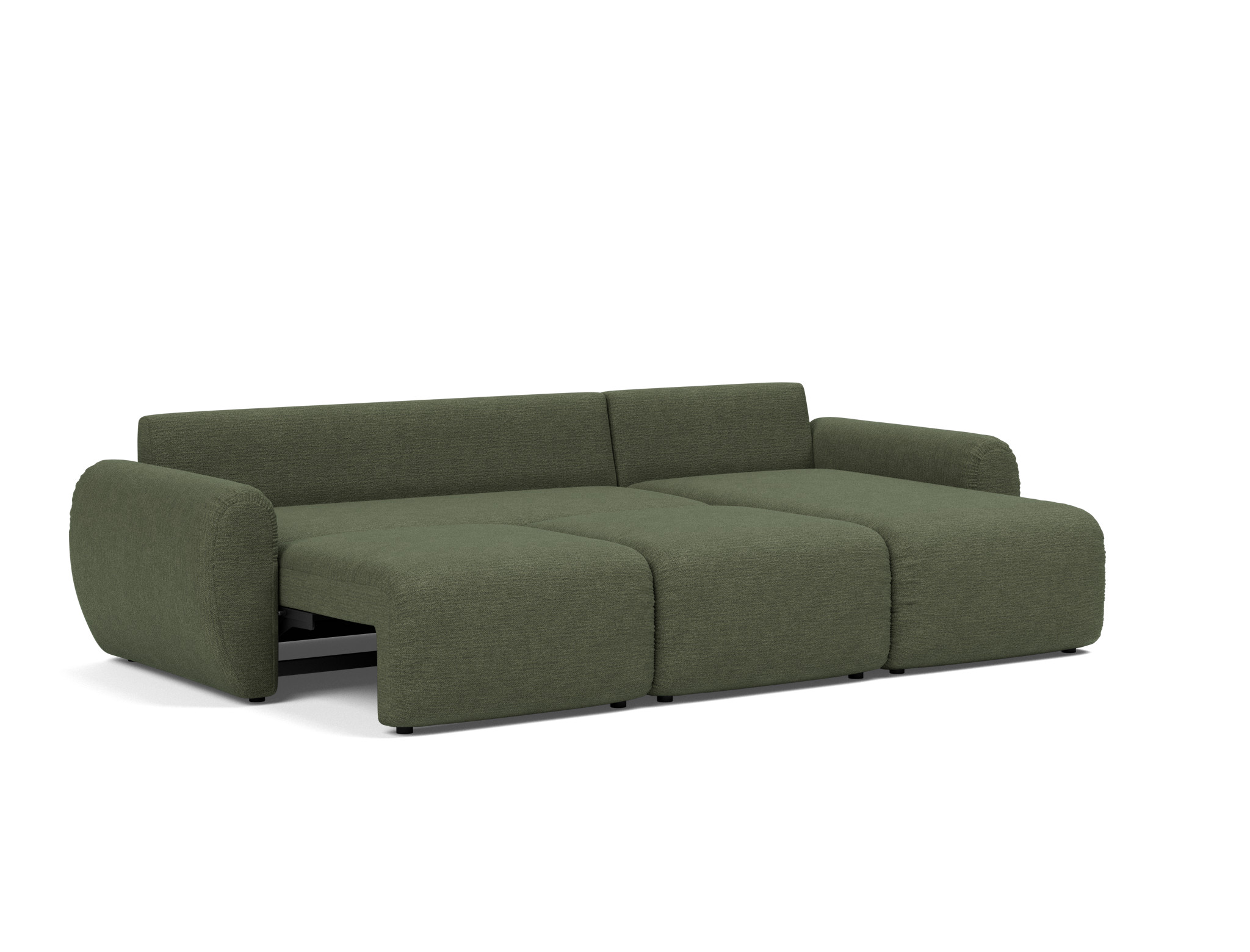 Schlafsofa Norum mit Chaiselongue und Curve-Armlehnen Strukturierter Stoff Taura 353-Forest