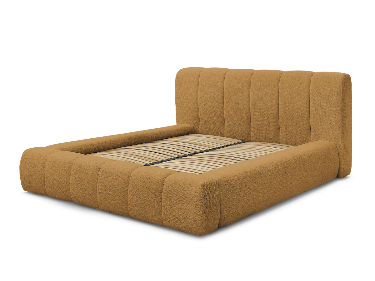 Bobochic Denali Polsterbett mit Bettkasten Bouclé-Stoff Gelb, Liegefläche 140 × 190 cm