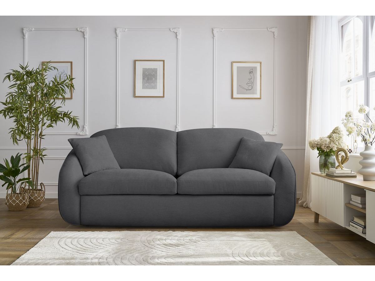 Bobochic Cezanne Schlafsofa 3-Sitzer Stoff Dunkelgrau, Liegefläche 160 × 194 cm