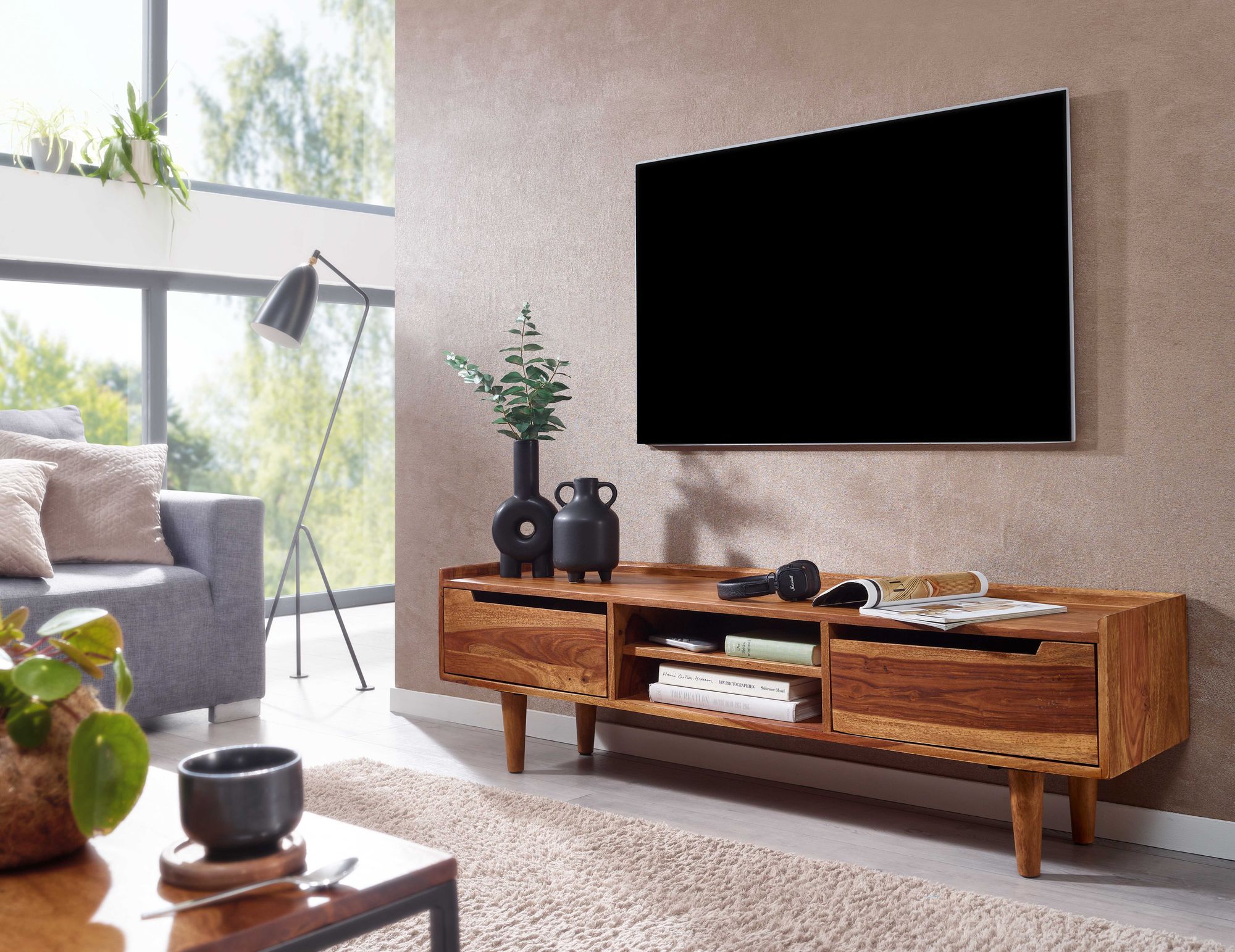 TV-Board Burgsvik Massivholz Dunkelbraun 145 × 35 × 43 cm