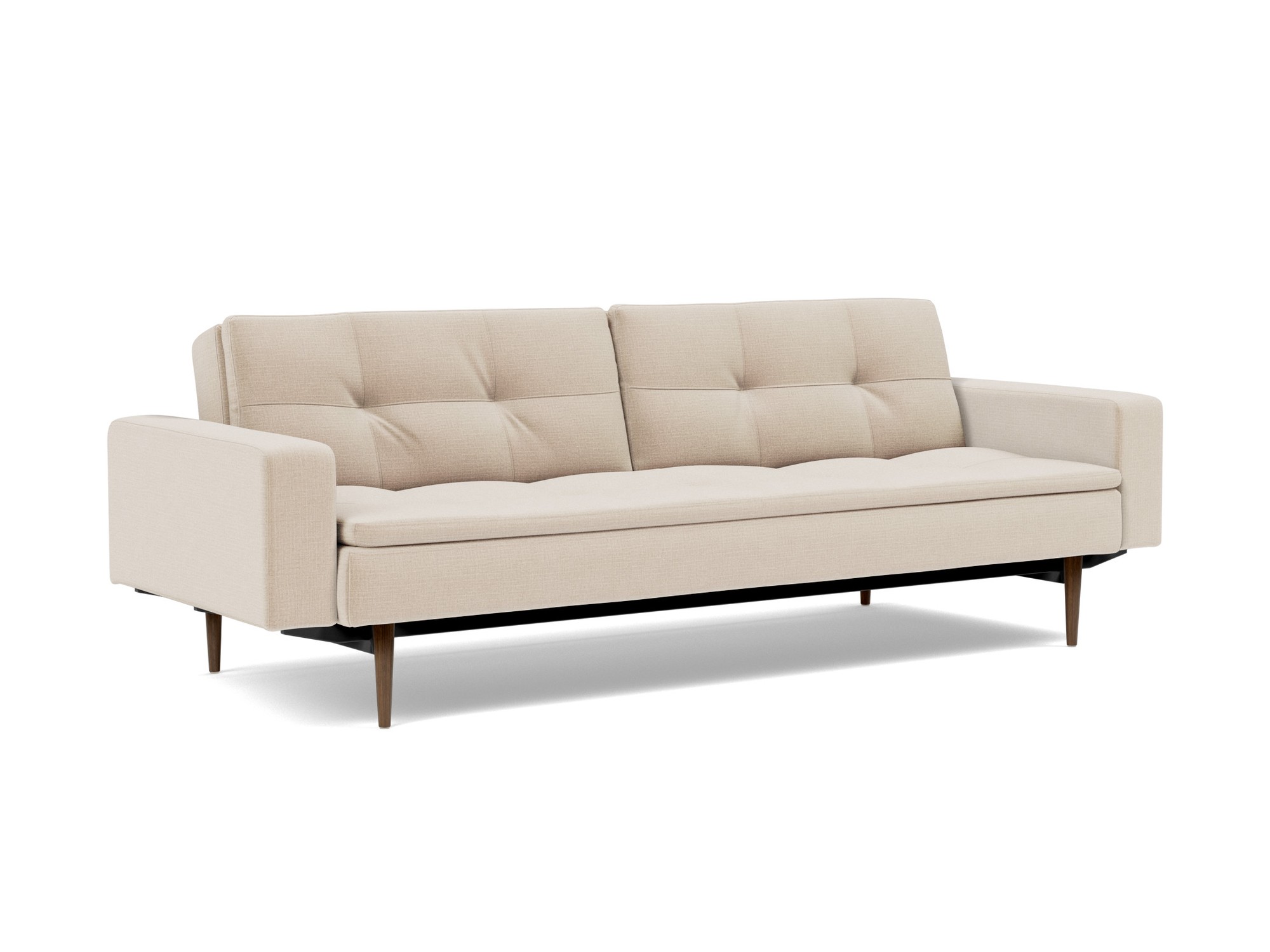 Schlafsofa Dublexo mit Armlehnen Chenille Esina 410-Almond-Beige Beine Styletto Eiche dunkel