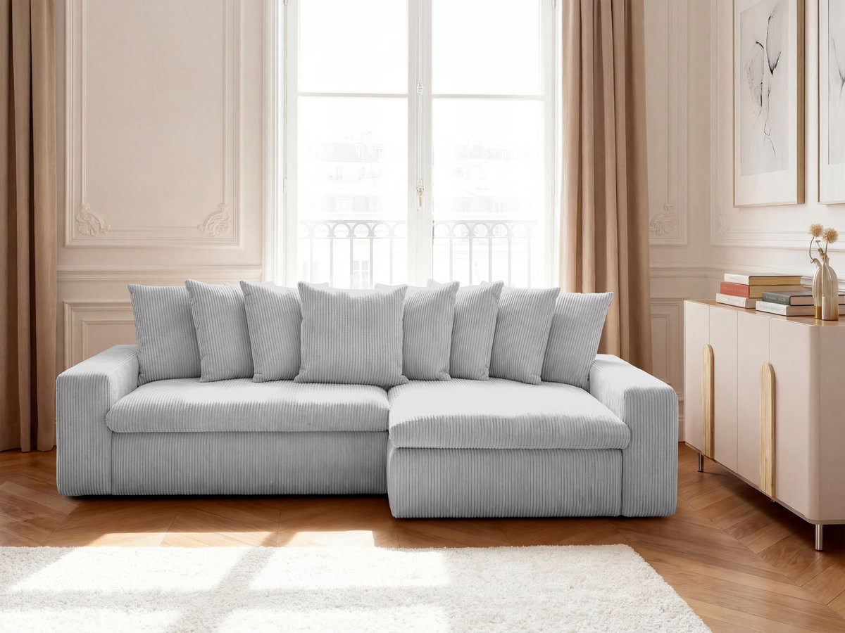 Bobochic Enore Ecksofa 330 × 157 cm Cordsamt Hellgrau Ecke rechts