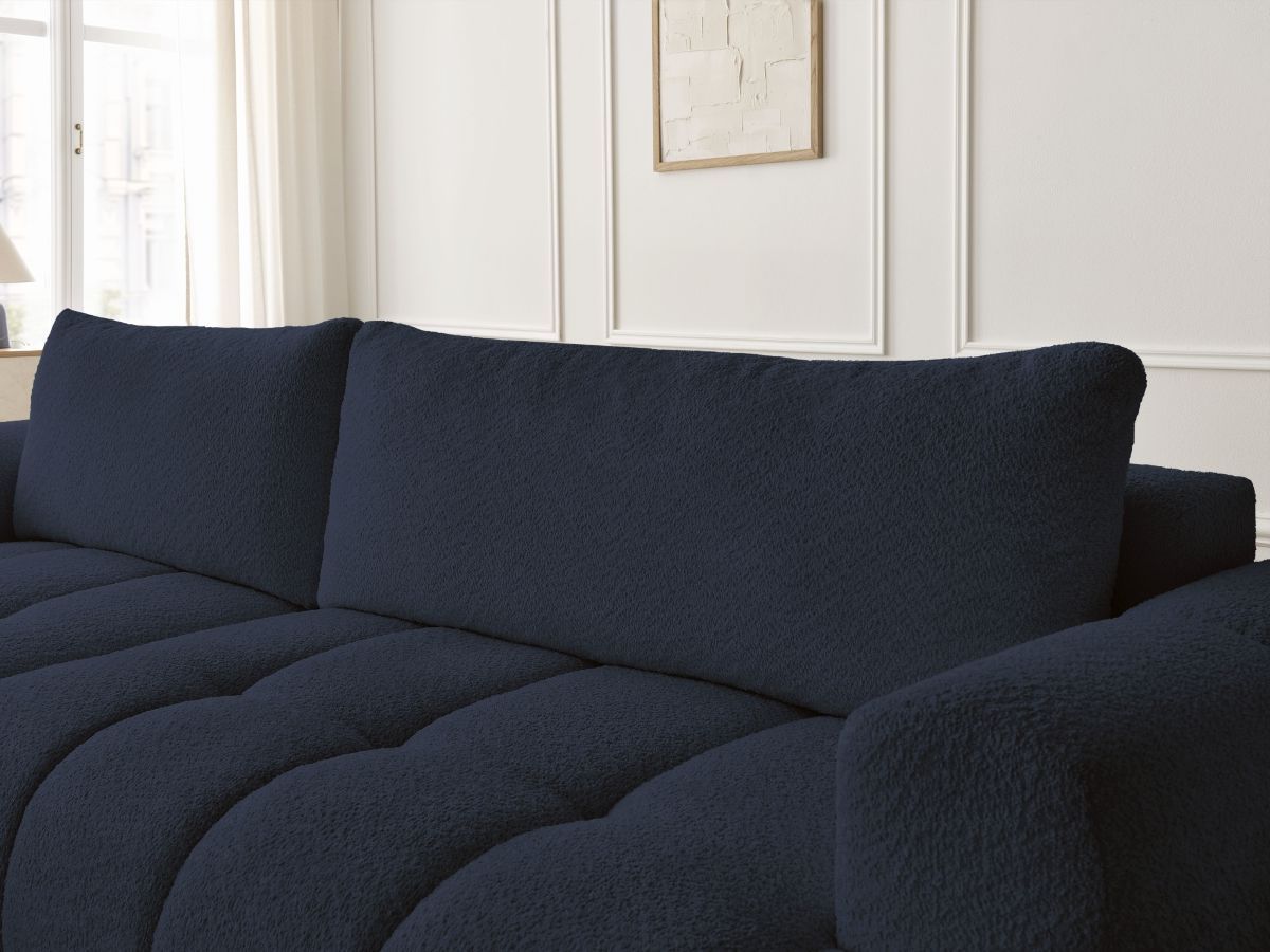 Bobochic Fuji Ecksofa mit Schlaffunktion und Bettkasten 292 × 160 cm Bouclé-Stoff Dunkelblau Ecke links