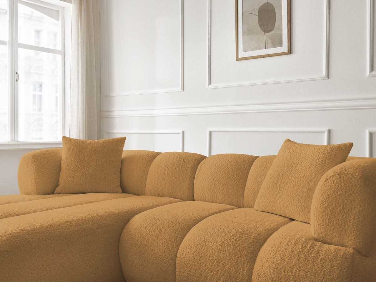 Bobochic Pamira Ecksofa mit Pouf Bouclé-Stoff Gelb Ecke links
