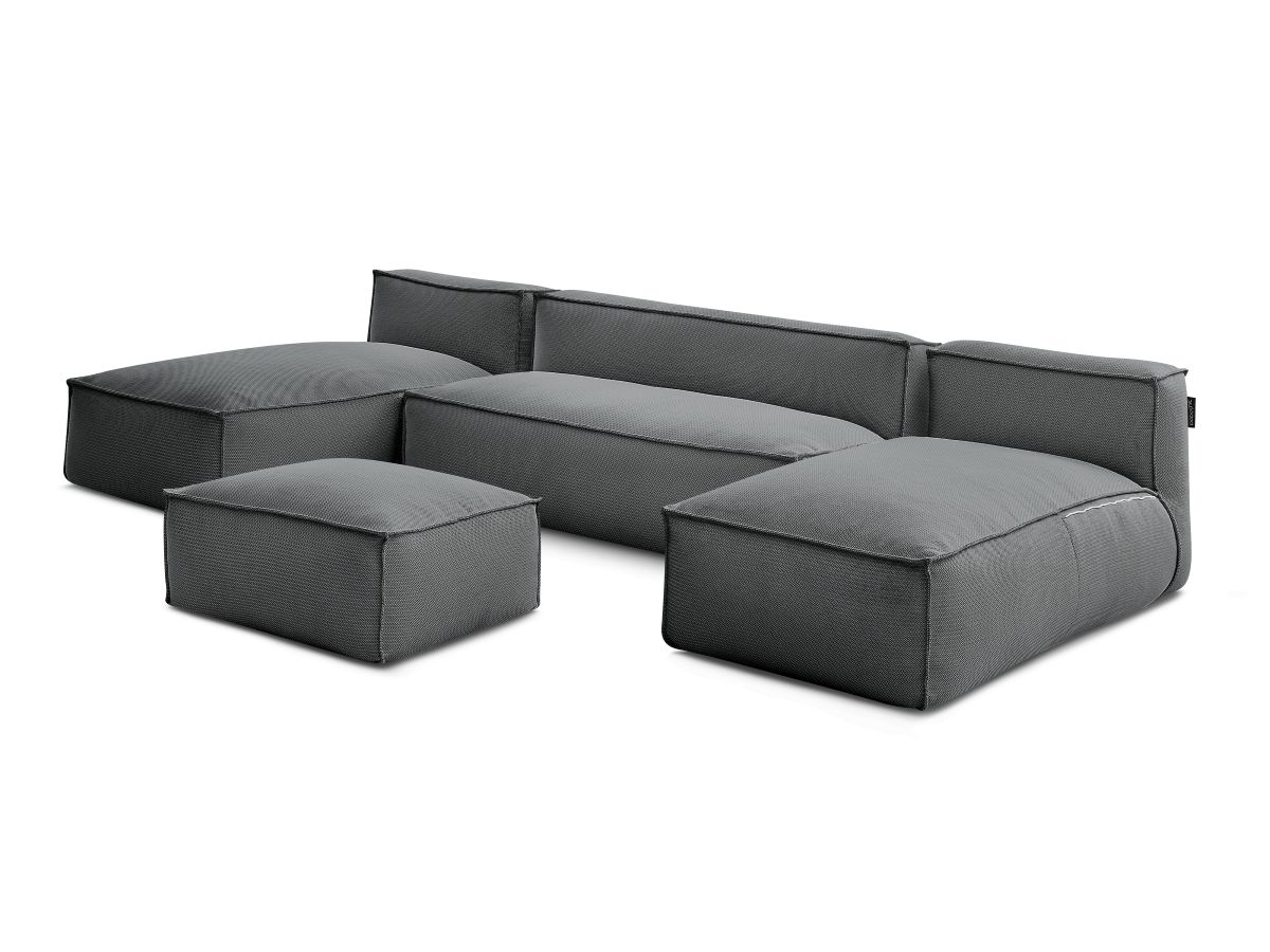 Bobochic Biarritz Gartensofa 4-Sitzer mit Pouf 332 × 168 cm Melange-Stoff Schwarz