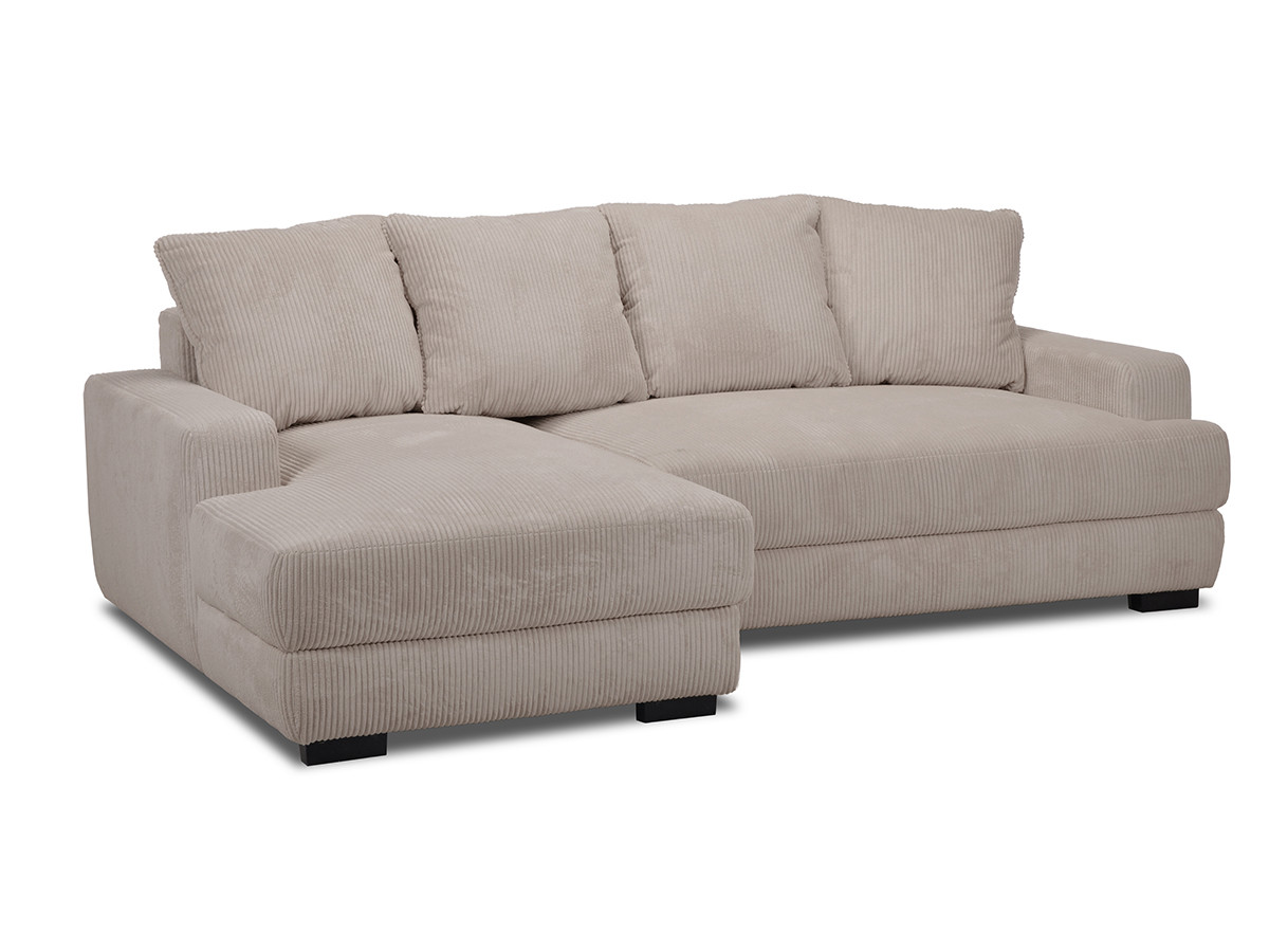 Bobochic Campi Ecksofa mit Schlaffunktion und Bettkasten Cordsamt Taupe Ecke links