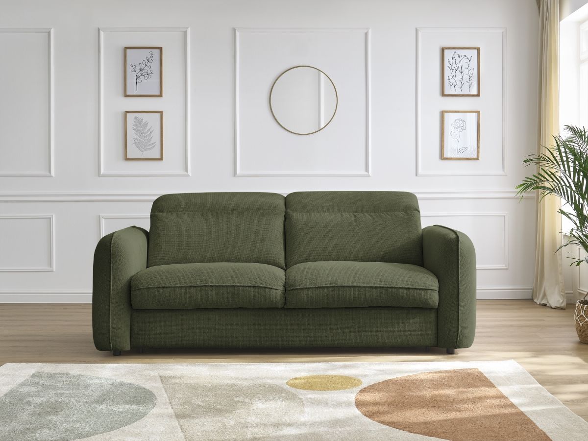 Bobochic Achille Schlafsofa 3-Sitzer Melange-Stoff Grün, Liegefläche 160 × 200 cm