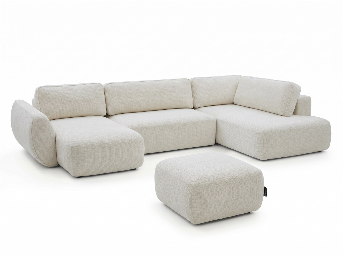Bobochic Denise Wohnlandschaft mit Pouf Strukturstoff Weiß Ecke links
