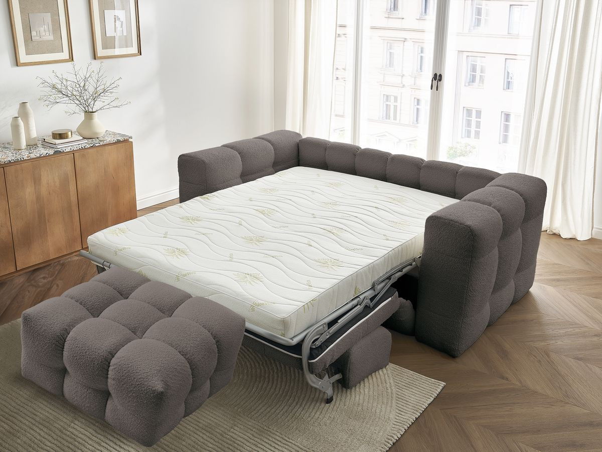 Bobochic Cloud Schlafsofa 3-Sitzer mit Pouf Bouclé-Stoff Braun