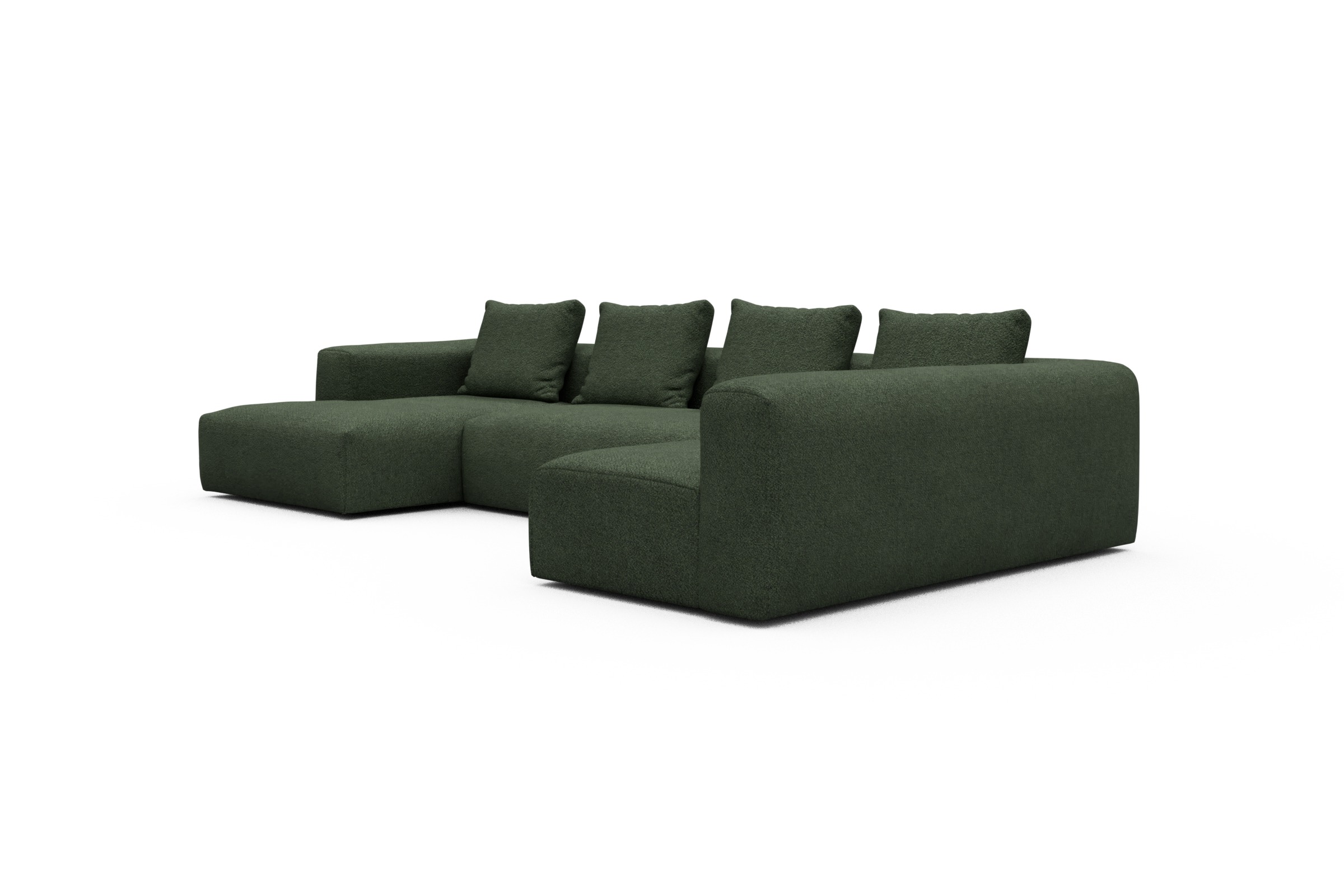 Wohnlandschaft Fred Chaiselongue links mit 2-Sitzer und lange Armlehne rechts Vanora-Deep-Green