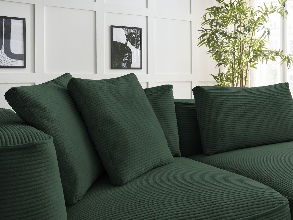 Bobochic Leopold Sofa 4-Sitzer mit Pouf Cordsamt Dunkelgrün Armlehne links