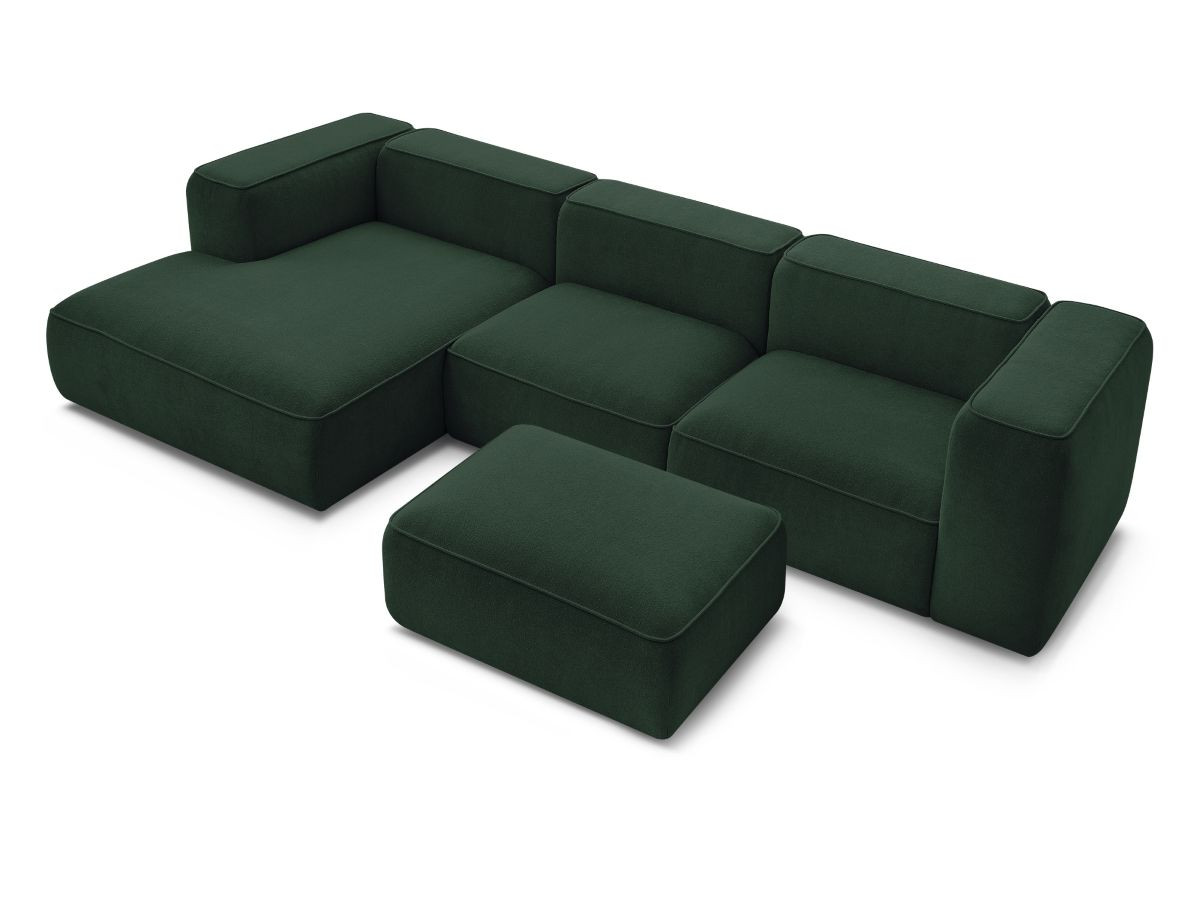 Bobochic Zephyr Ecksofa mit Pouf 349 × 165 cm Strukturstoff Grün Ecke links