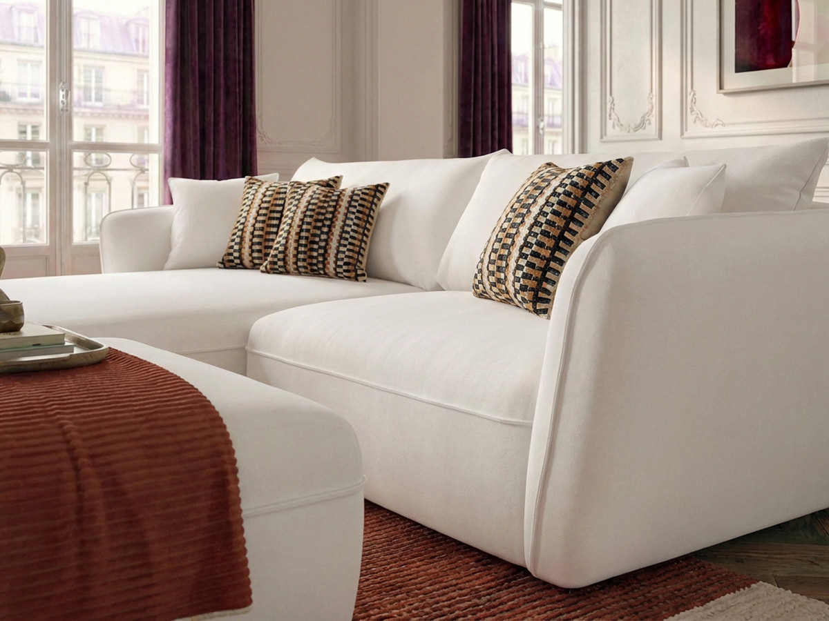 Bobochic Luigi Ecksofa mit Pouf Strukturstoff Weiß Ecke links