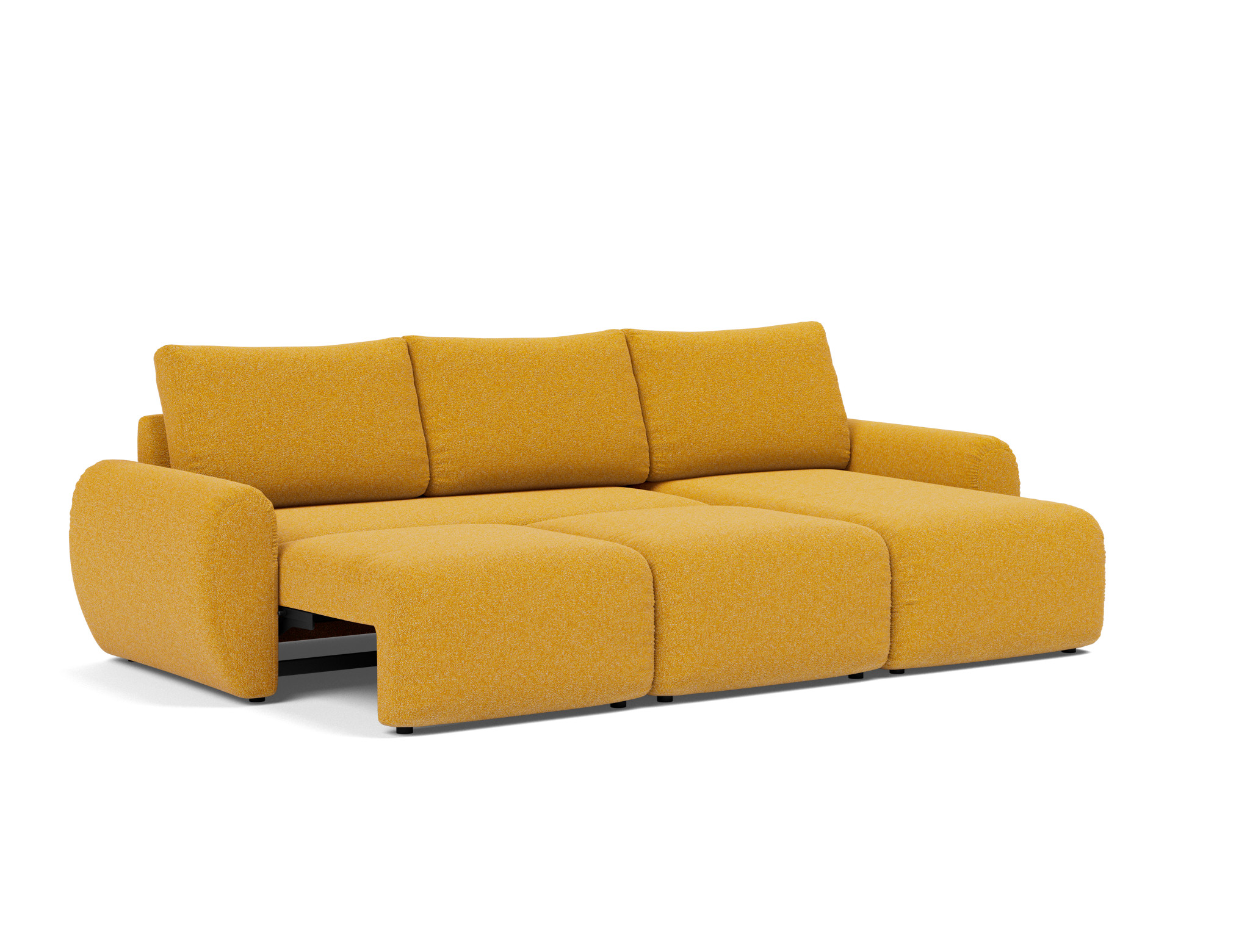 Schlafsofa Norum mit Chaiselongue und Curve-Armlehnen Boucle Skandi 536-Ochre