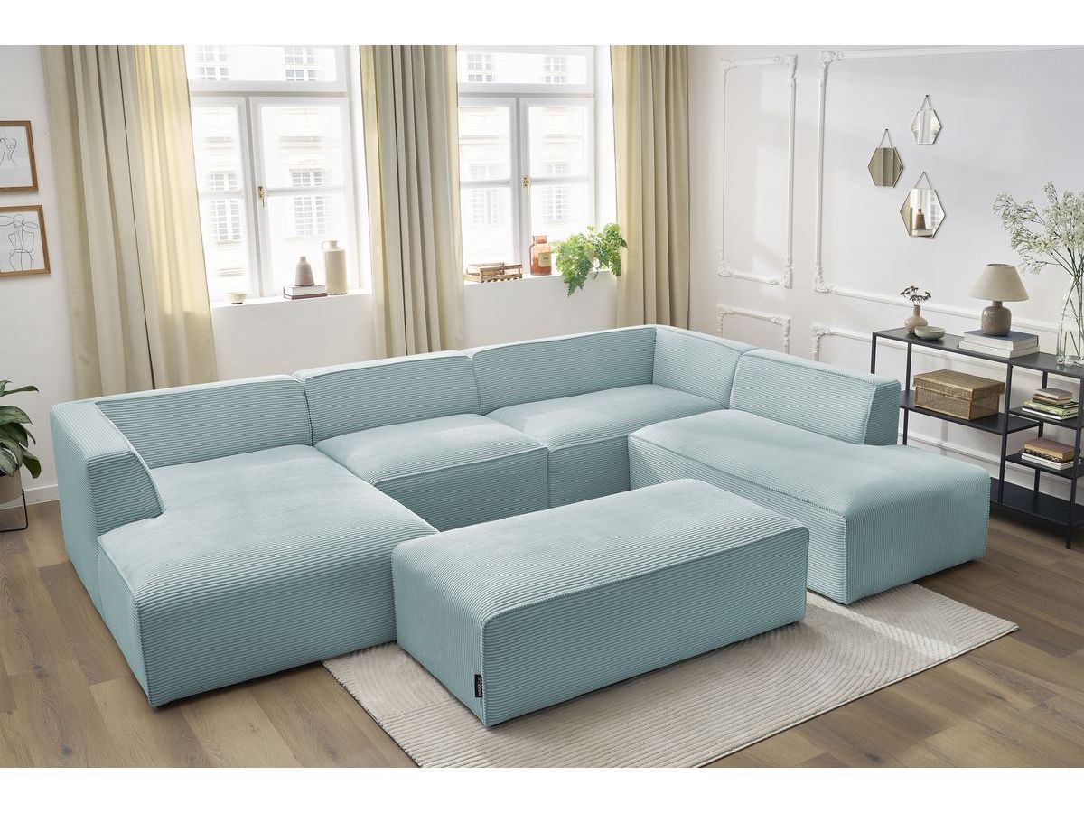 Bobochic Megeve Wohnlandschaft mit Pouf Cordsamt Hellblau Ecke links