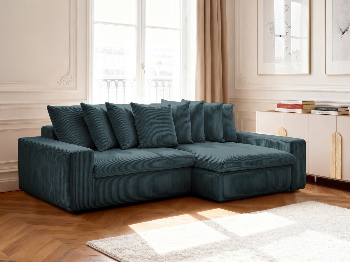 Bobochic Enore Ecksofa 330 × 157 cm Cordsamt Dunkelblau Ecke rechts