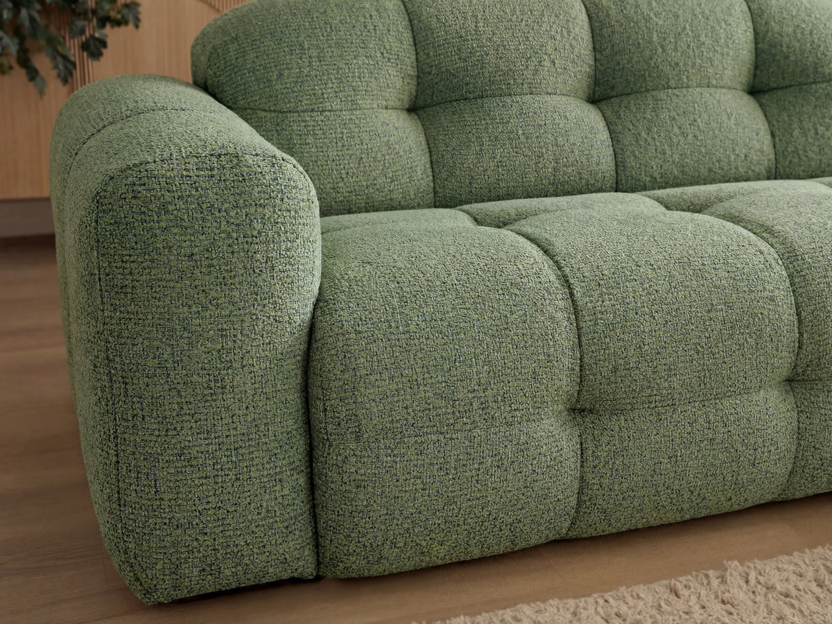 Bobochic Laura Ecksofa mit großem Pouf Melange-Stoff Hellgrün Ecke rechts