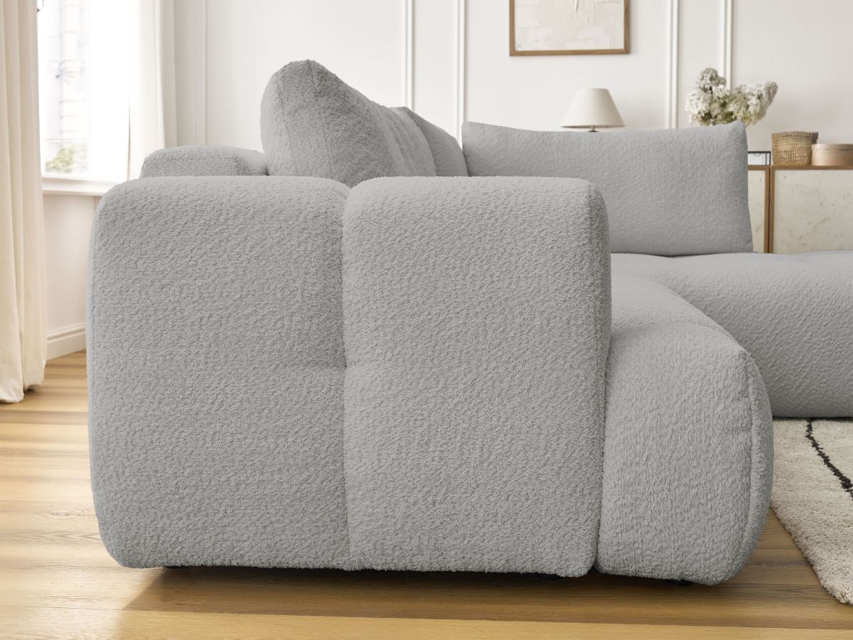 Bobochic Fuji Ecksofa mit Schlaffunktion und Bettkasten 282 × 204 cm Bouclé-Stoff Hellgrau Ecke rechts