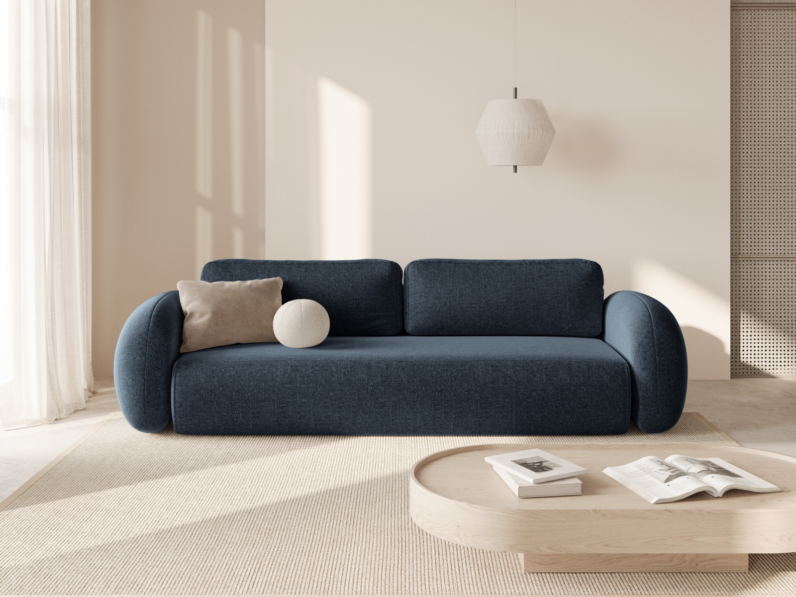Cosmopolitan Design Schlafsofa Tonale 3-Sitzer mit Bettkasten Chenille Eden Marineblau