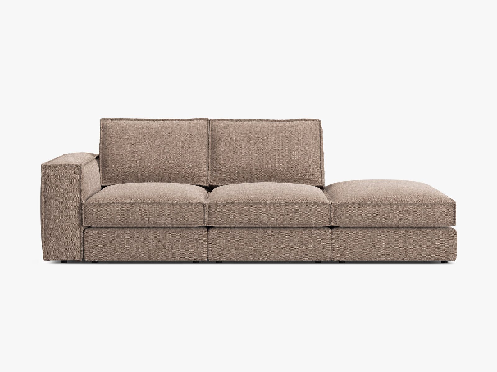 Micadoni modulares offenes Sofa Pola 3-Sitzer Rechts Strukturierter Stoff Babel Hellbraun