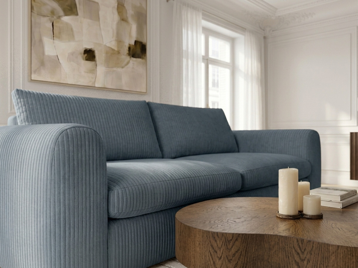 Bobochic Archi Schlafsofa 3-Sitzer Cordsamt Blau, Liegefläche 140 × 190 cm