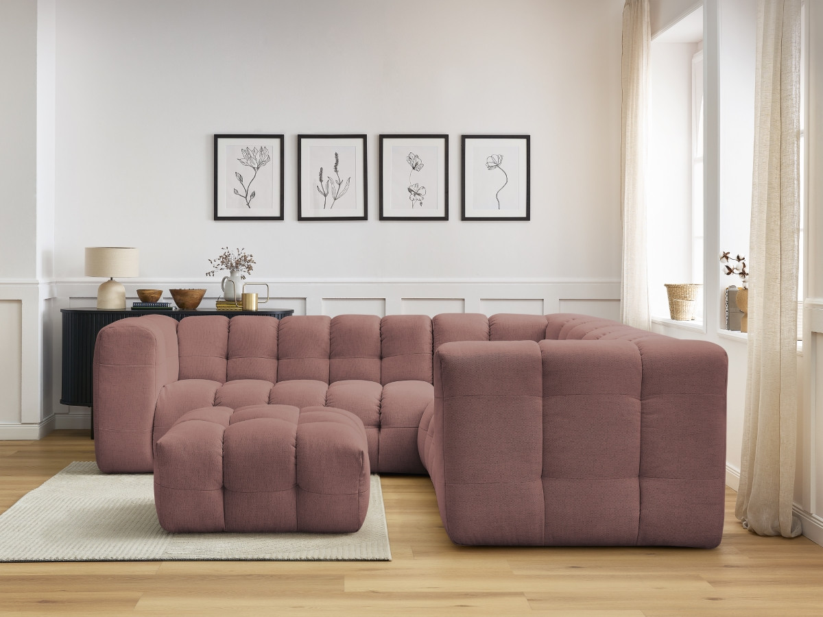 Bobochic Cloud Ecksofa mit Pouf 268 × 110 cm Stoff Rosa