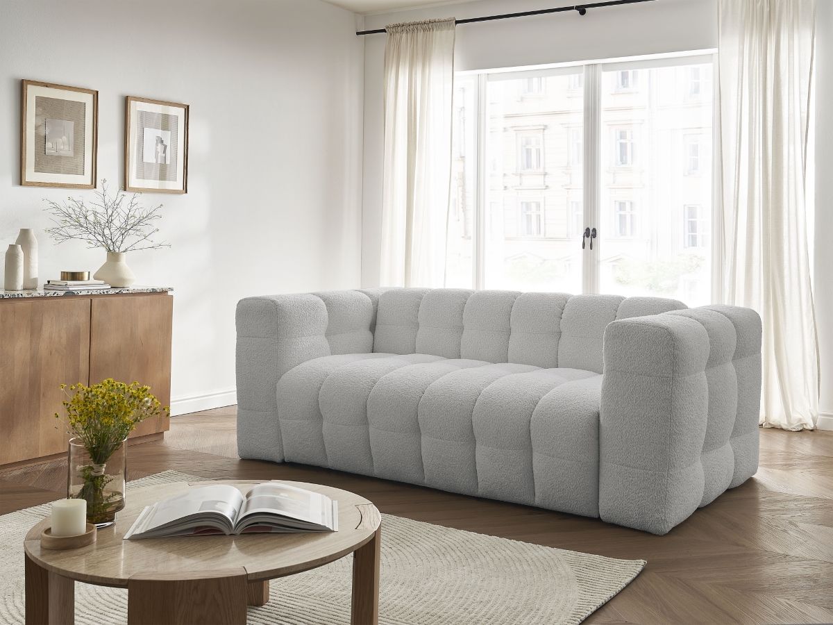 Bobochic Cloud Schlafsofa 3-Sitzer Bouclé-Stoff Hellgrau