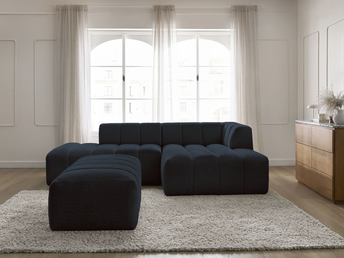 Bobochic Annecy Ecksofa mit Pouf Bouclé-Stoff Dunkelblau Ecke rechts
