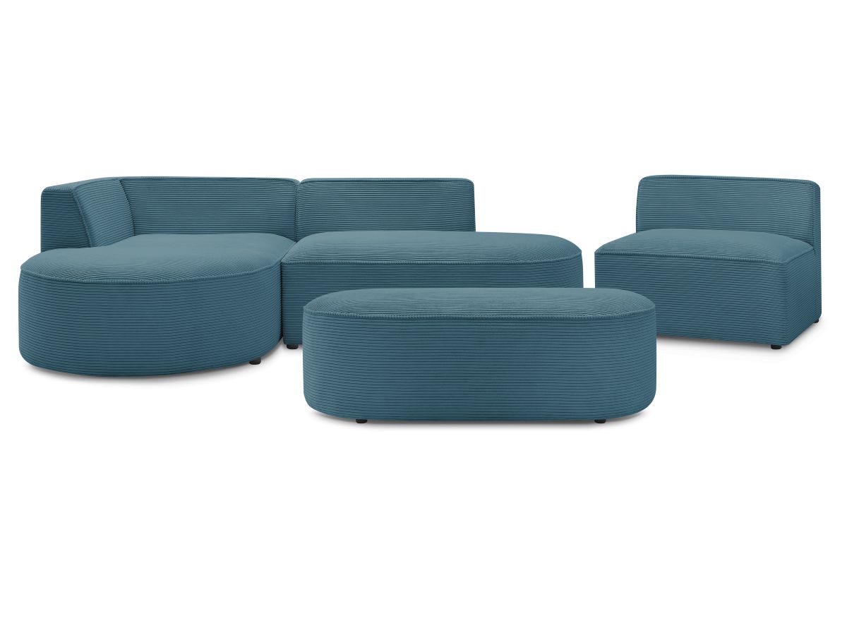 Bobochic Rousseau Ecksofa mit Sofamodul und Pouf Cordsamt Dunkelblau Ecke links