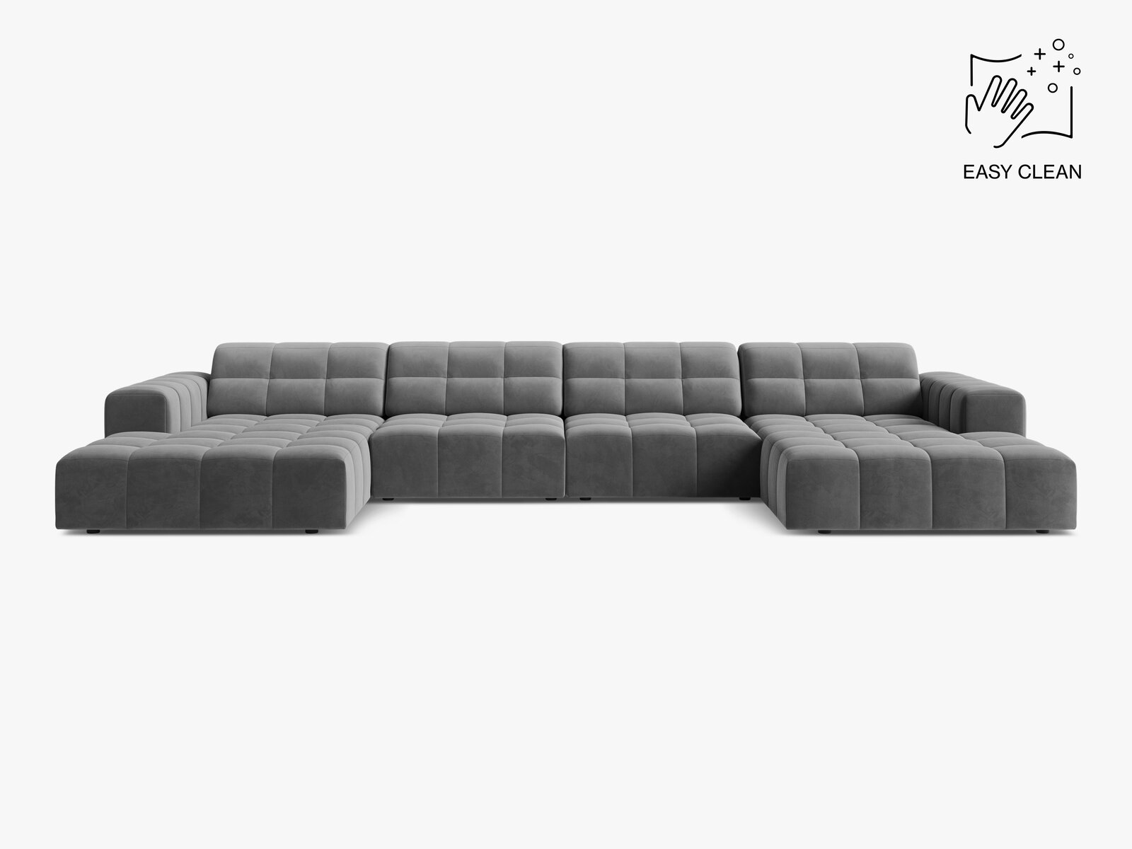 Micadoni Panorama Sofa Jennifer 6-Sitzer Samt Venus Hellgrau