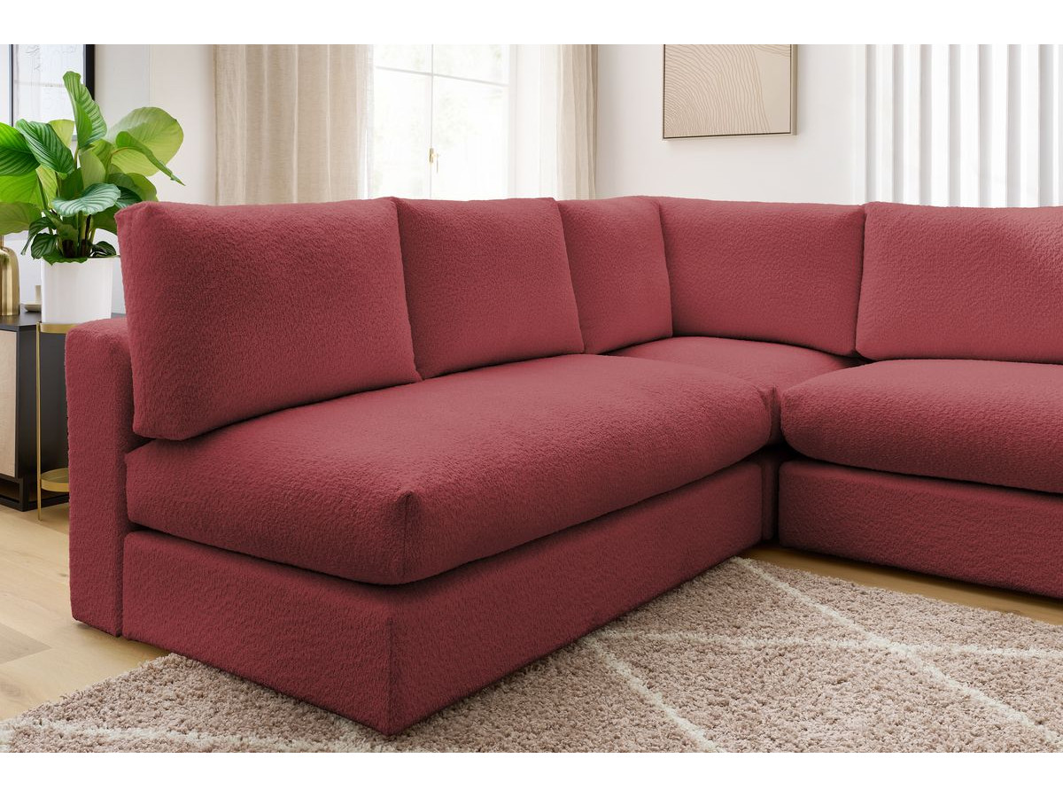 Bobochic Paris Ecksofa mit Pouf 369 × 262 cm Bouclé-Stoff Rot