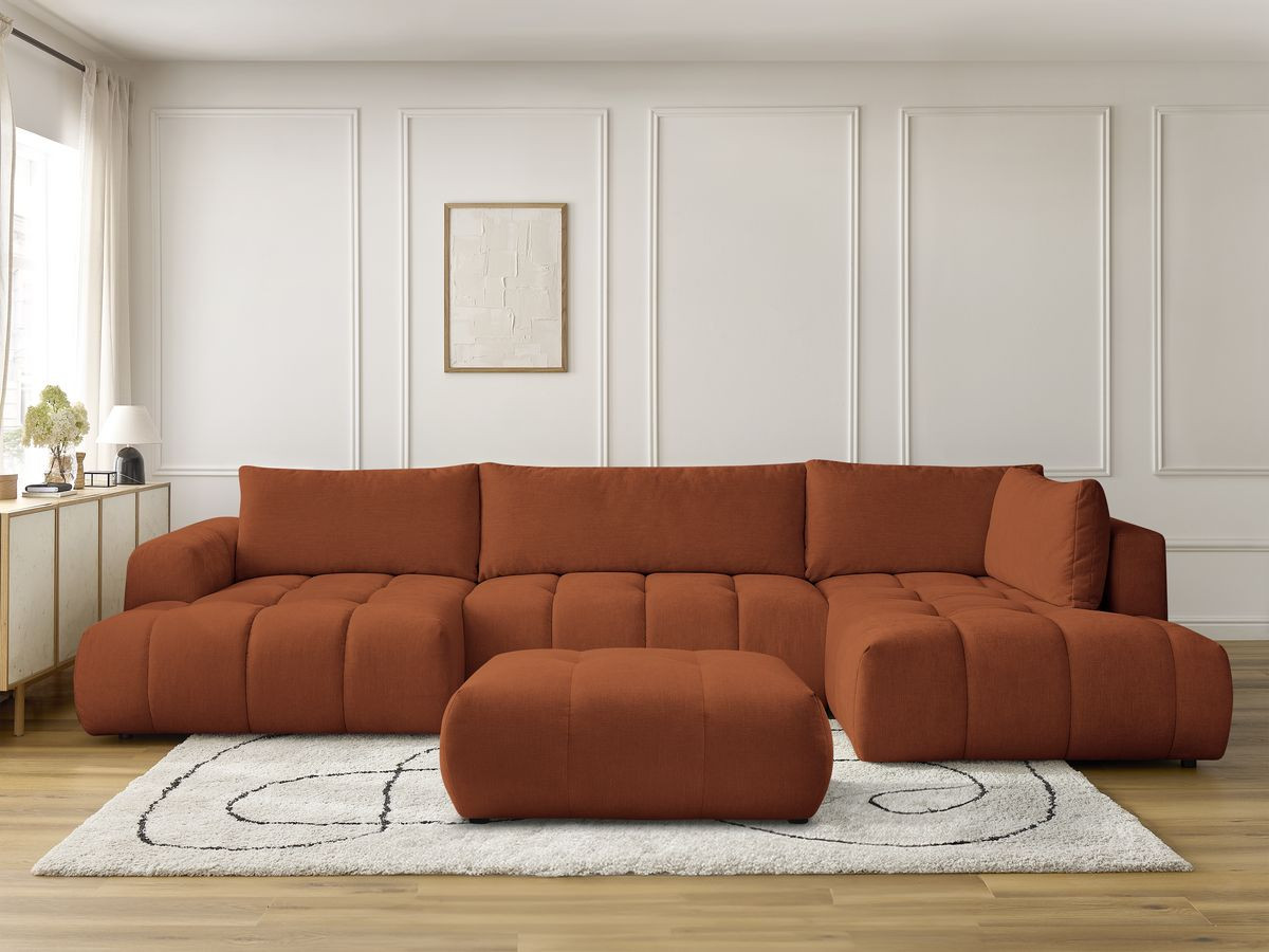 Bobochic Fuji Wohnlandschaft mit Pouf Stoff Orange Ecke links
