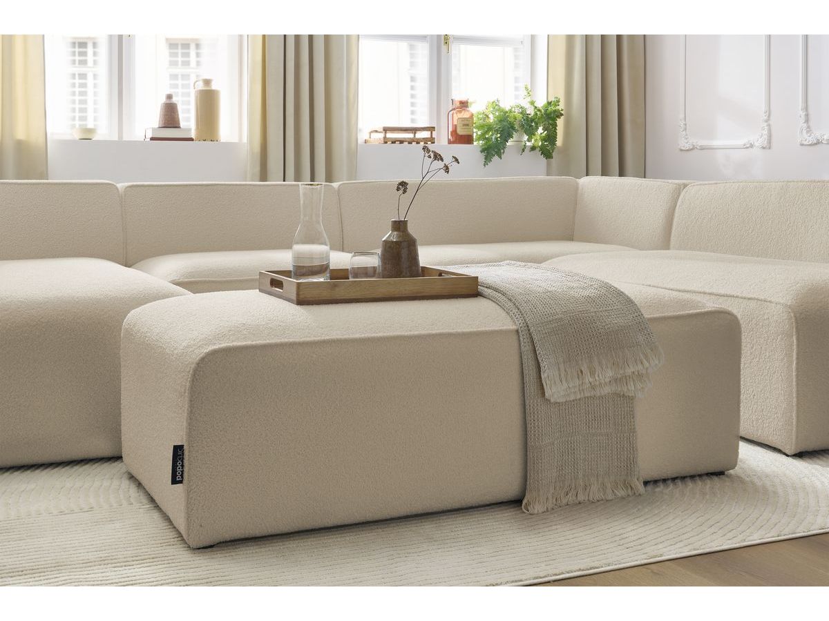 Bobochic Megeve Wohnlandschaft mit Pouf Bouclé-Stoff Beige Ecke links