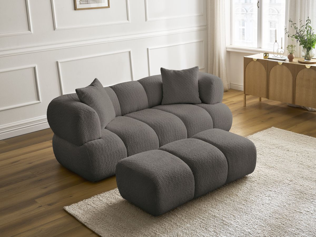 Bobochic Pamira Sofa 2-Sitzer mit Pouf Bouclé-Stoff Braun