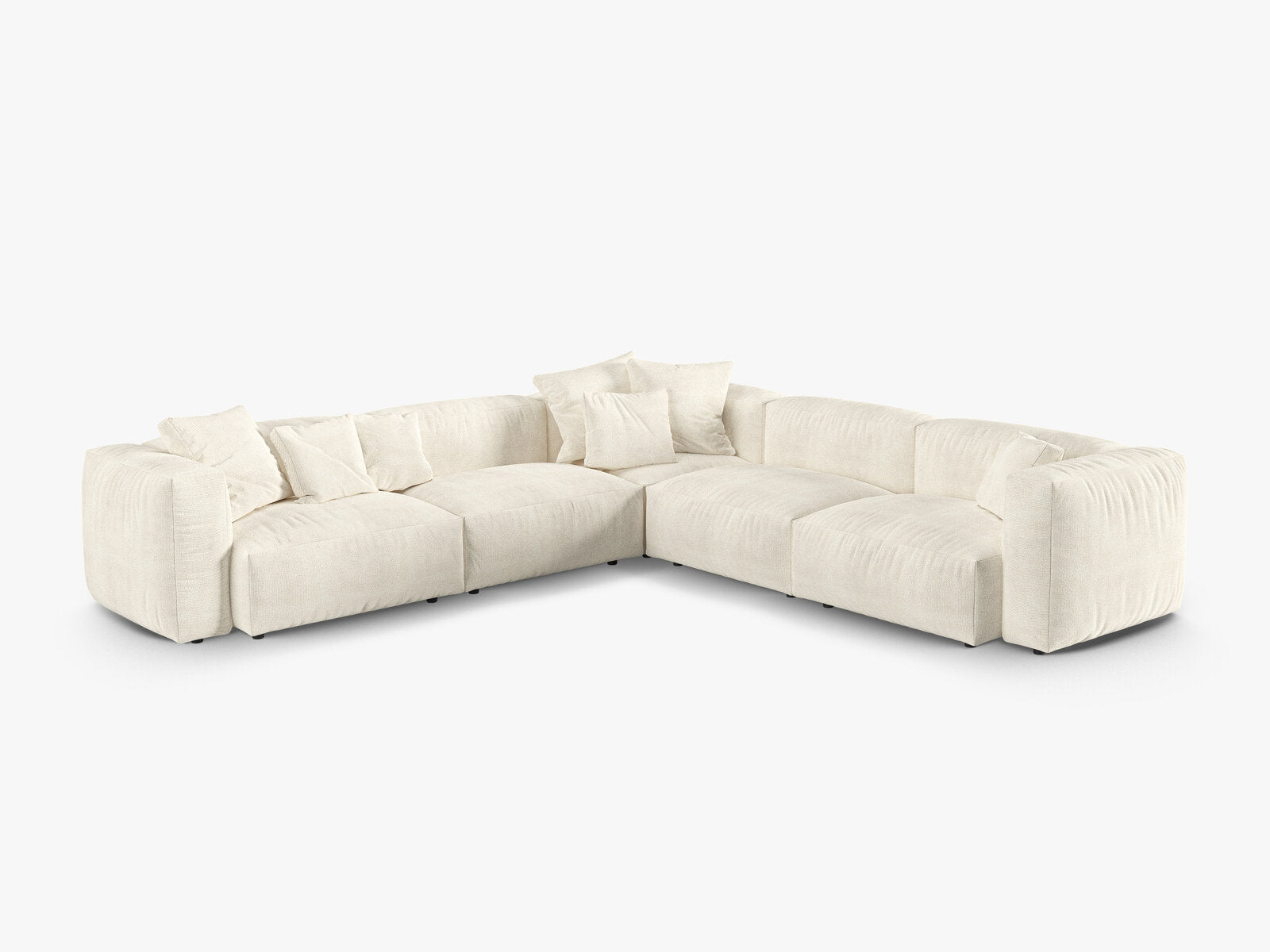 Micadoni modulares symmetrisches Ecksofa XL Martina 5-Sitzer 90cm Sitztiefe Boucle Monet Elfenbein