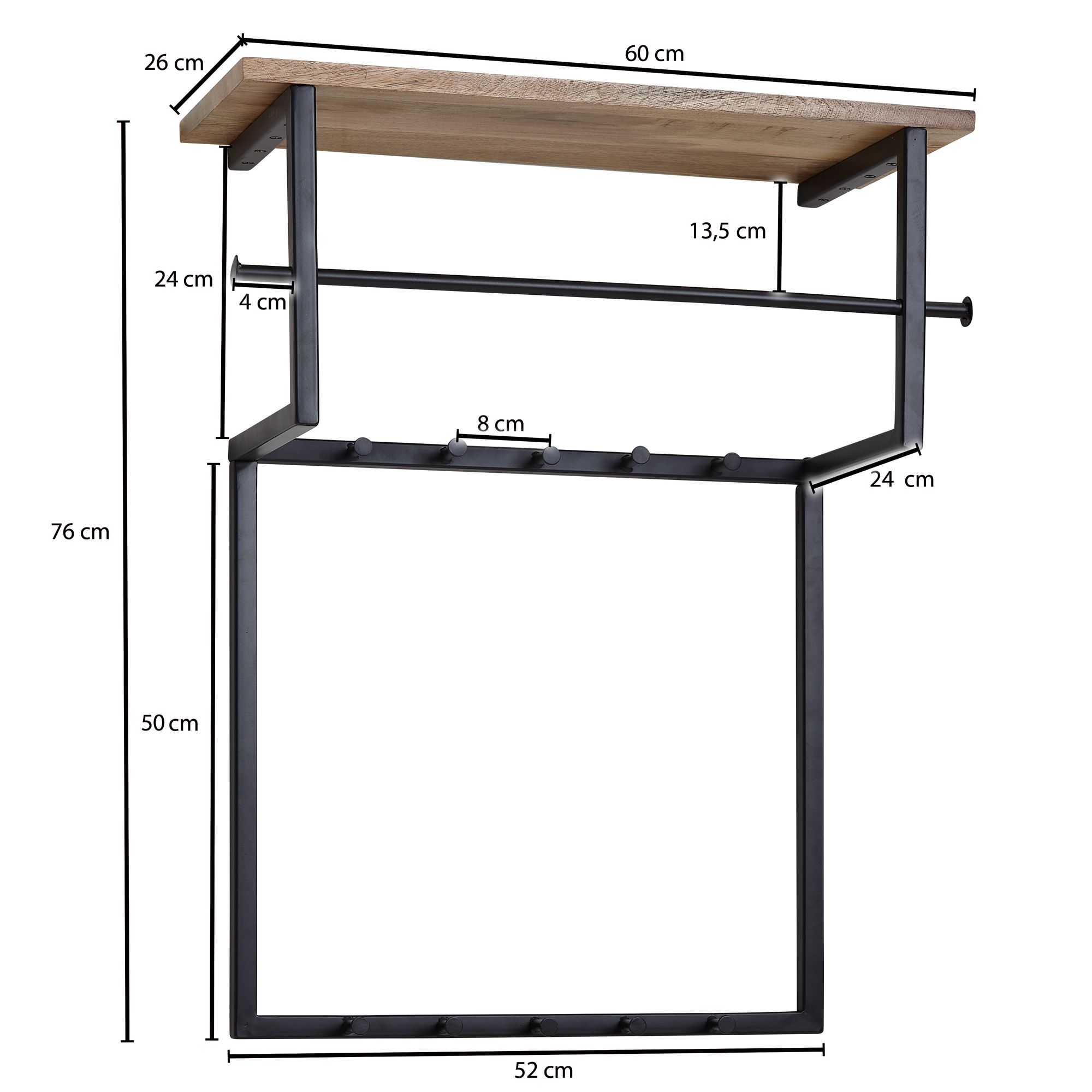 Wandgarderobe Tananger Massivholz Schwarz 60 × 26 × 76 cm