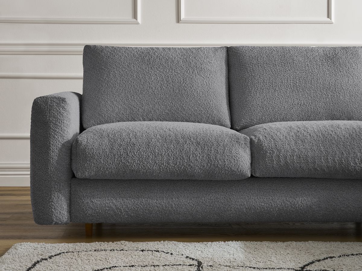 Bobochic Cocoone Ecksofa mit Schlaffunktion und Bettkasten Bouclé-Stoff Dunkelgrau, Liegefläche 140 × 200 cm