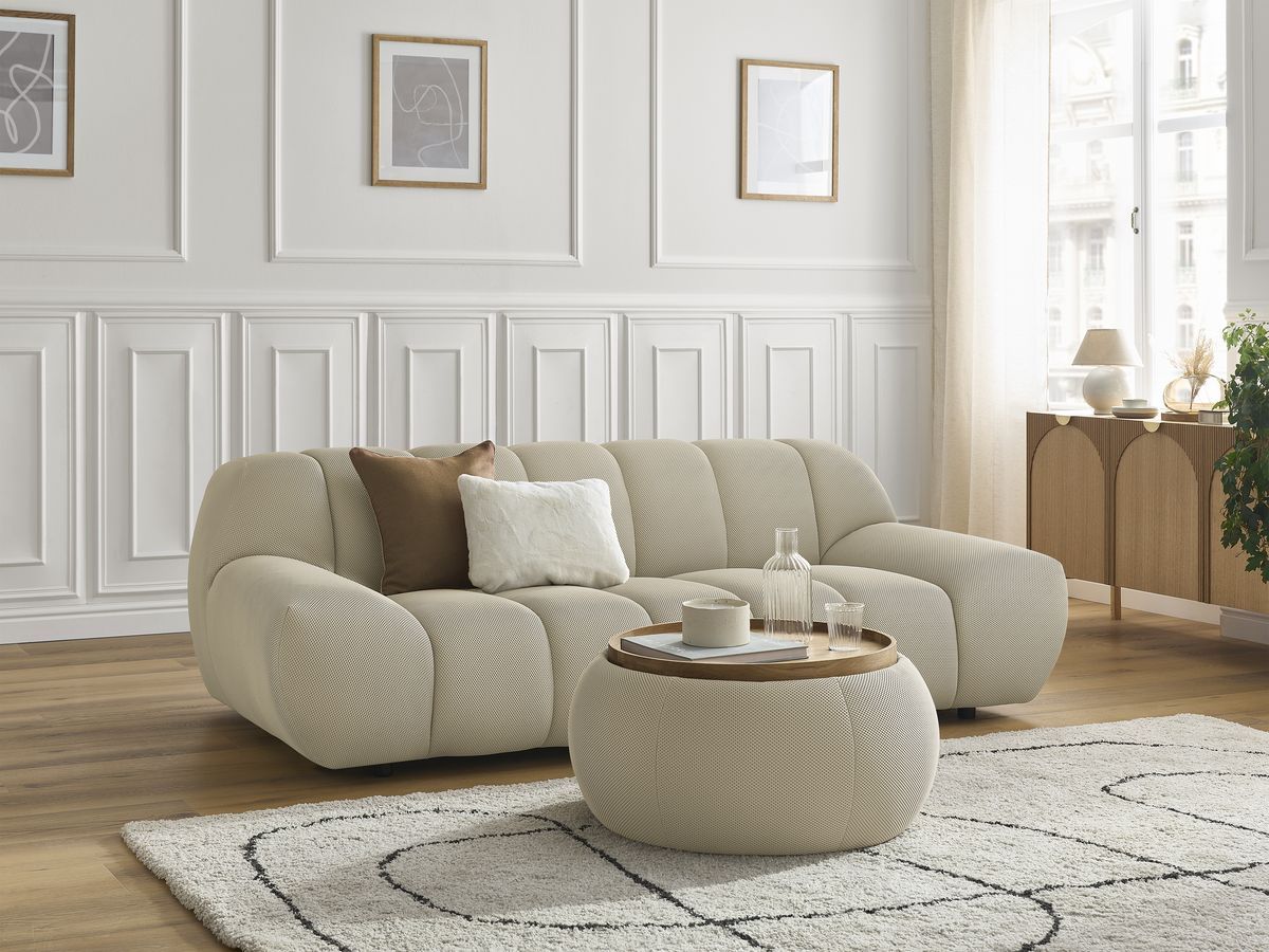 Bobochic Hayden Sofa 2-Sitzer mit Pouf Mesh-Stoff Beige