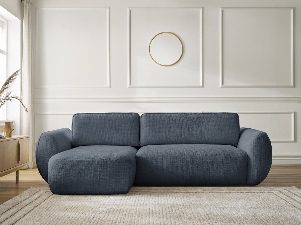 Bobochic Denise Ecksofa mit Schlaffunktion und Bettkasten 258 × 160 cm Strukturstoff Dunkelblau Ecke links