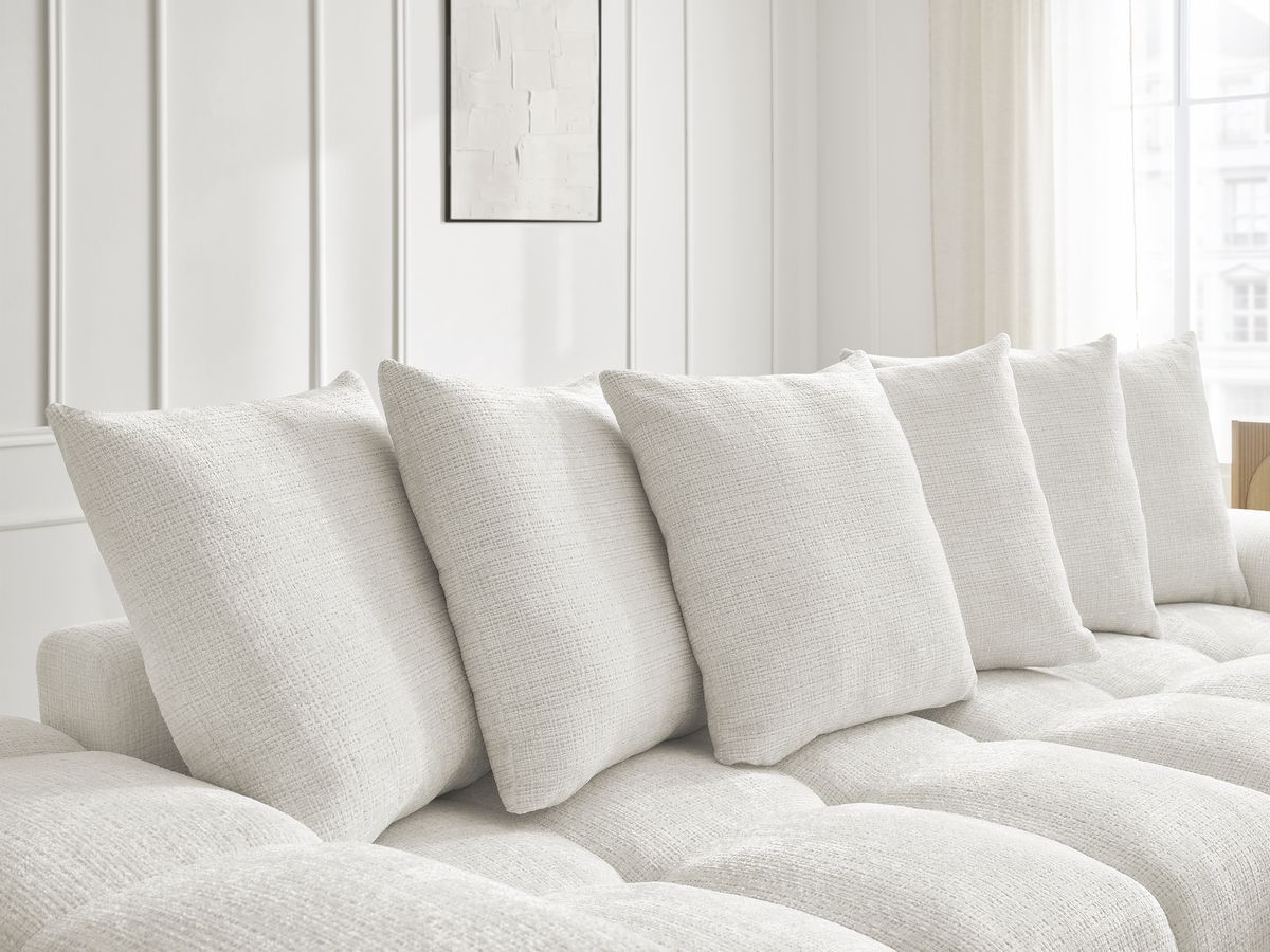 Bobochic Anakin Schlafsofa 3-Sitzer mit Bettkasten und Pouf, 6 Kissen Strukturstoff Weiß