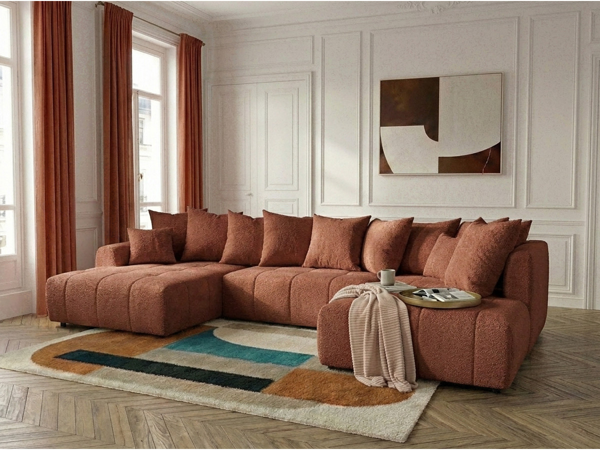 Bobochic Roxelane Wohnlandschaft Bouclé-Stoff Orange Ecke links