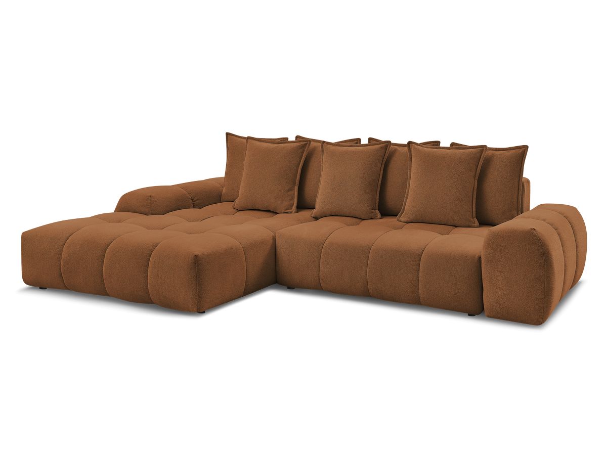 Bobochic Everest Ecksofa mit Schlaffunktion und Bettkasten 318 × 180 cm, 7 Kissen Melange-Stoff Orange Ecke links