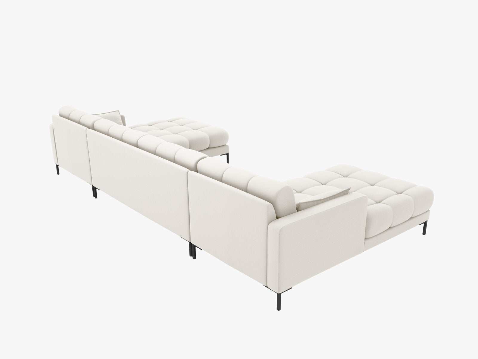 Micadoni Panorama-Sofa Mamaia 6-Sitzer Strukturierter Stoff Neve Helles Beige schwarze Beine