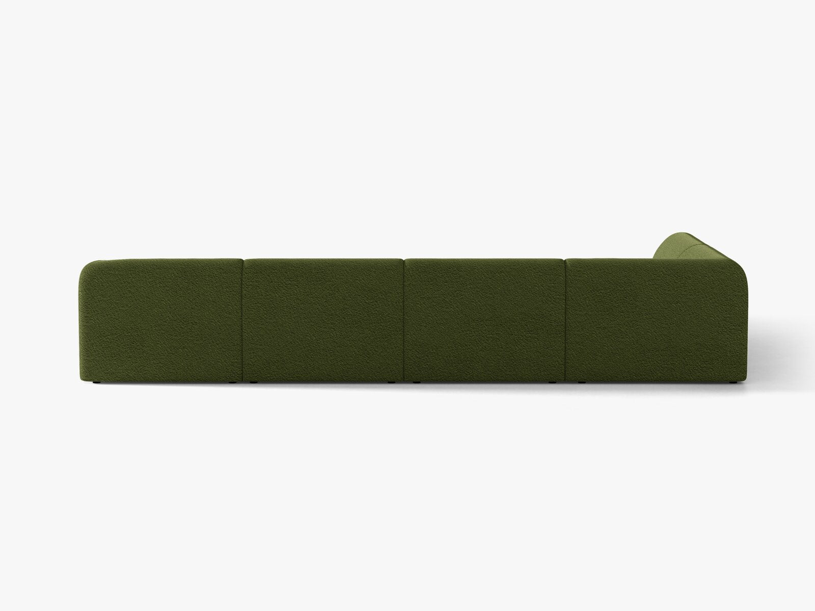 Micadoni Panorama-Ecksofa Miley 6-Sitzer Links Boucle Baloo Dunkel-Olivgrün